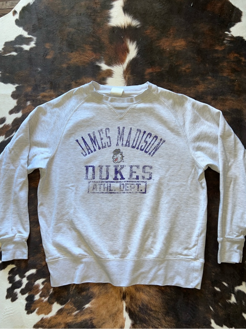 Knights Apparel Light Gray Crewneck Sweatshirt with Purple James Madison Print